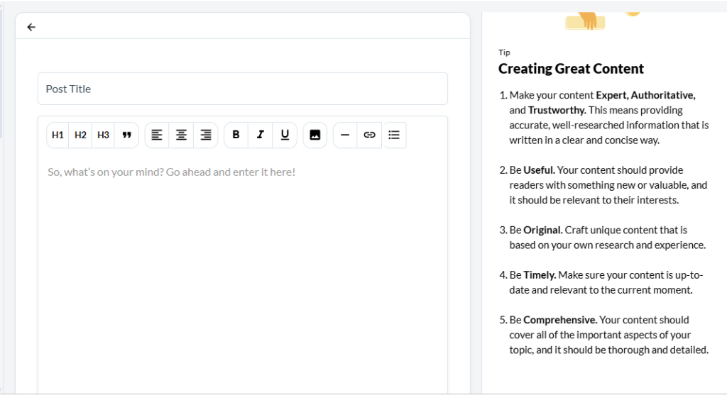 Screenshot of the Wealthy Affiliate SiteContent editor showing a blank article and writing tools.
